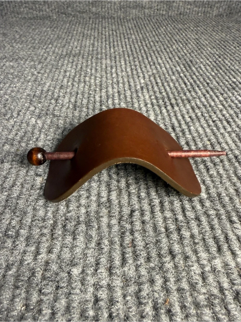Vintage Colette Malouf Brown Leather & Wood Hair Slide Barrette